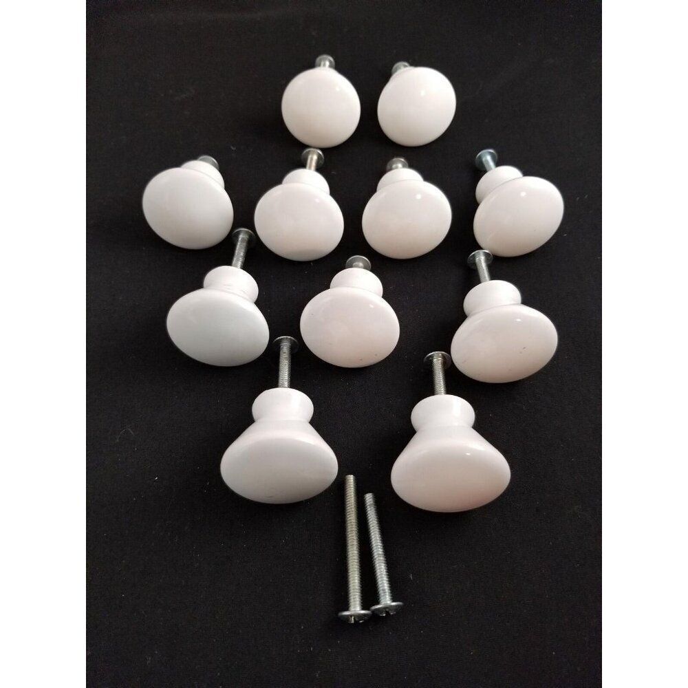Vintage White Porcelain Drawer Pulls Knobs Handles with Screws Set 11